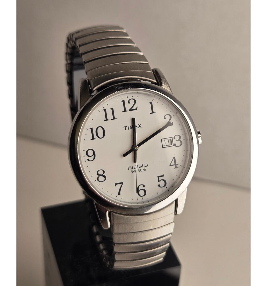 Timex Easy Reader 35mm Indiglo Date White Dial Silver Expansion Band Watch